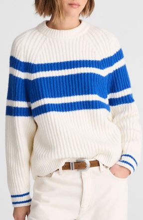 Madewell Stripe Raglan Sleeve Sweater in Ivory And Blue Apres Stripe at Nordstrom, Size Xx-Small