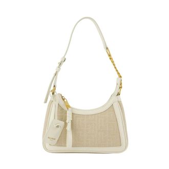 Balmain Embroidered Leather Shoulder Bag - Neutral