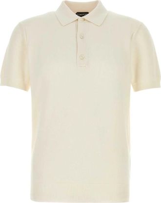 Tom Ford Silk Cotton Piquet SS Polo - Heren - Polos - Wit - M - Katoen - Tops