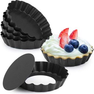 OEM Juego De 6 Moldes Met&aacute;licos Para Pasteles, F&aacute;ciles De Usar Y Limpiar, Di&aacute;metro: 12 Cm / 4,72 Pulgadas, Color: Negro