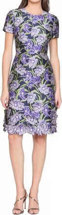Theia Serenza Jacquard Dress In Iris Bloom/navy
