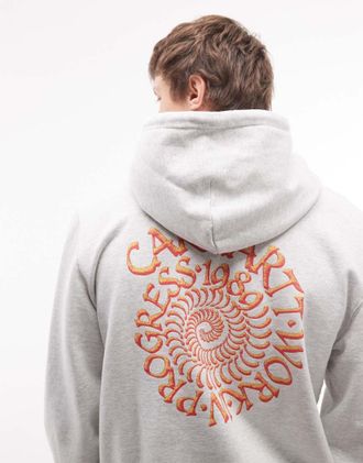 Carhartt Work in Progress Felpa con cappuccio grigio m&eacute;lange con stampa del logo a spirale sul retro