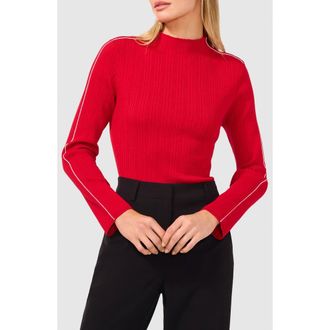 Halogen Piped Mock Neck Rib Sweater in Ultra Red at Nordstrom Rack, Size Xx-Small