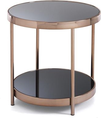 Oresteluchetta Mesa auxiliar/noche vidrio negro, metal oro rosa &oslash;45xh48 cm