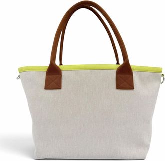 Herm&egrave;s Natural Canvas Leather Handbag Tote Bag (Pre-Owned)