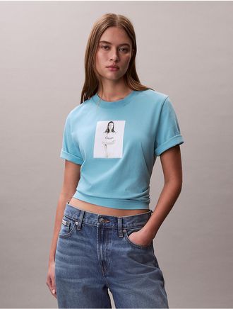 Calvin Klein Womens Kate Moss Classic Graphic Tee - Blue - L
