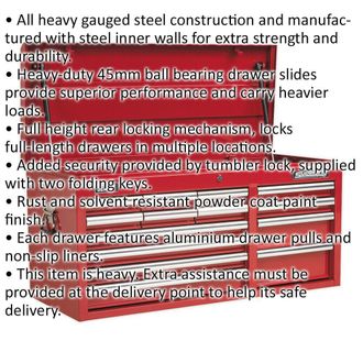 Loops 1025 x 435 x 490mm RED 14 Drawer Topchest Tool Chest Lockable Storage Cabinet