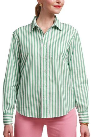 Frances Valentine Perfect Button Down Stripe Cotton Poplin in Green/white at Nordstrom, Size X-Small