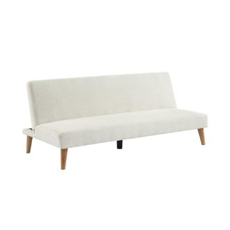 Sweeek Sof&aacute;-cama borreguito con patas de madera, 3 plazas, blanco