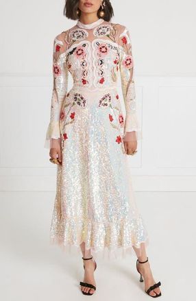 Temperley London Remi Midi Show Dress in Iridescent Rose at Nordstrom, Size 10