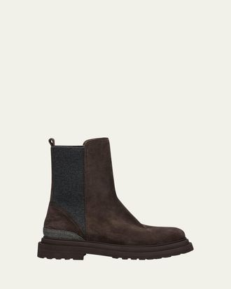 Brunello Cucinelli 15MM Suede Ankle Boots W/ Monili