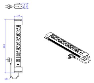 Bachmann Connectus 6xcee7/3 1xspd 1xinterruptor 2,0m Cee7/7 Gris, Bm005904