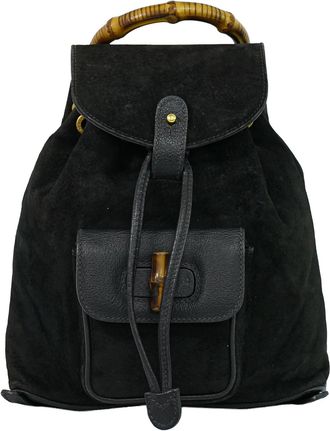 Gucci Vintage Bamboo Suede Black Suede Backpack Bag (Pre-Owned)