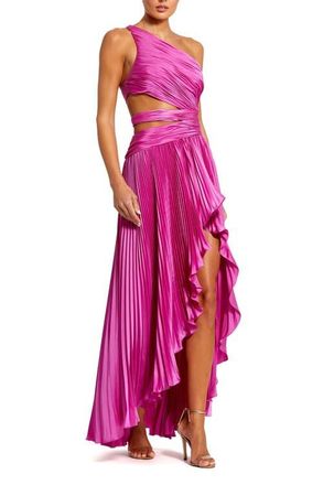 Mac Duggal One Shoulder Pleated Charmeuse Gown with Slit in Fuchsia at Nordstrom, Size 10