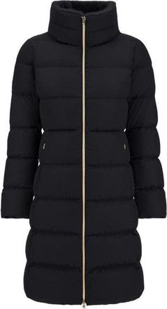 Herno Satin Long Coat With Faux Fur High Collar