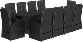 vidaXL 11 Piece Garden Dining Set with Cushions Black Poly Rattan vidaXL