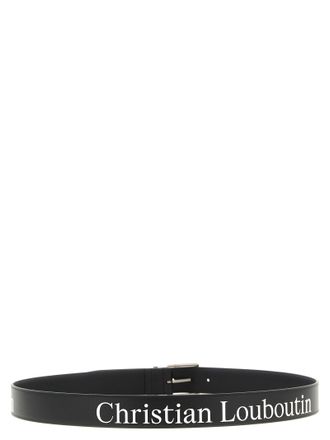 Christian Louboutin Logo-Embossed Calfskin Belt - Black