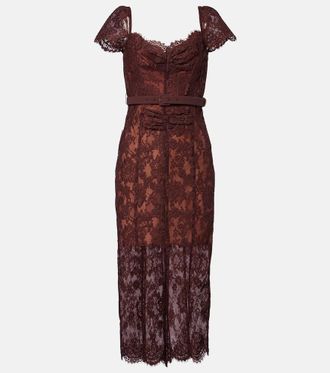 Self Portrait Belted floral lace midi dress