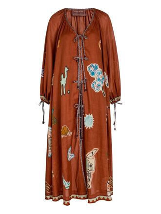 Alemais print tie dress - women - Fabric - 8 - Brown