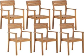 Beliani Conjunto De 6 Sillas De Madera De Acacia Clara Con Reposabrazos R&uacute;stico Jard&iacute;n Exterior Fornelli