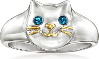 Ross-Simons London Blue Topaz Sterling Silver Cat Ring With 18kt Gold Over Sterling