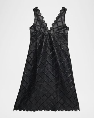 Love Birds Asphalt Diamond-Cutout Faux Leather Midi Dress