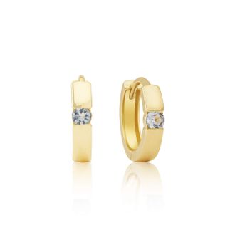 MAX + STONE 14k Yellow or White Gold Small Round Gemstone Huggie Hoop Earrings