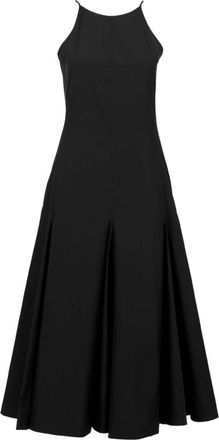 Sportmax Zwarte Poplin Jurk met Amerikaanse Halslijn - Dames - Casual kleedjes - Zwart - S - Kleedjes