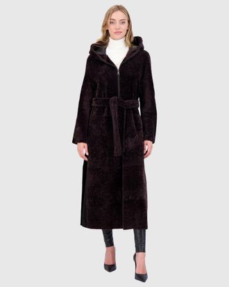 Gorski REVERSIBLE TEXTURED SHEARLING LAMB ZIP PARKA WITH BELT