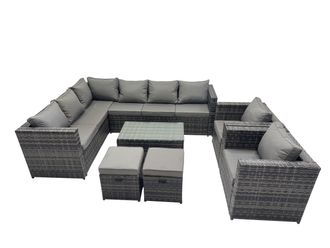 Fimous Outdoor Rattan Garden Furniture Set with 2 Chairs 2 Small Stools in Dark Grey