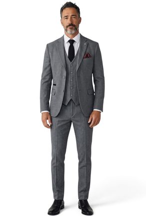 TruClothing Grijze driedelige tweedpak met visgraatmotief voor heren - IM4