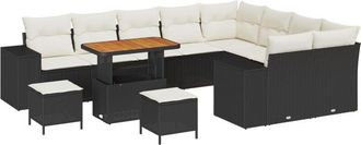 vidaXL Vidaxl - Garden Sofa Set Height-Adjustable 12 pcs Black Poly Rattan