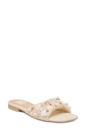 Dolce Vita Lizza Slide Sandal in Oatmeal Beaded Raffia at Nordstrom, Size 6.5