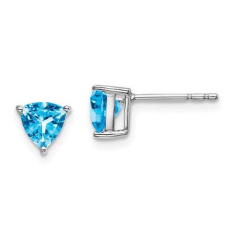Diamond2Deal 14k White Gold Trillion Blue Topaz Earrings