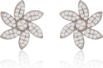 Suzy Levian 14K Rose Gold.20 cttw Diamond Pave Curved Flower Stud Earrings