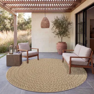 Paco Home Paco Home Alfombra Exterior Impermeable Balc&oacute;n Sala De Estar Boho Geom&eacute;trica Sisal Beige &Oslash; 120 Cm Redon
