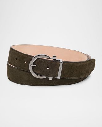 Ferragamo Men & apos;s Suede Gancio-Buckle Belt