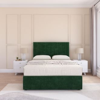 Sloomy Kansas Plush Bed Set With No Drawers Mattress & 26 Headboard in Emerald | Size: Double