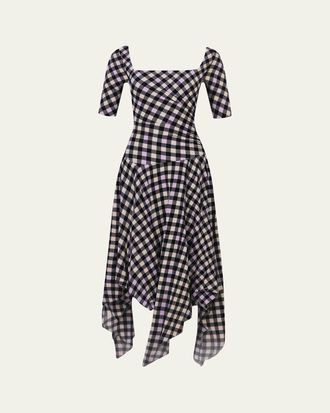 Diane Von F&uuml;rstenberg Leslie Gingham-Print Handkerchief Maxi Dress