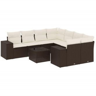 vidaXL Set De Sof&aacute;s De Jard&iacute;n 9 Pzas Y Cojines Rat&aacute;n Sint&eacute;tico Marr&oacute;n Vidaxl