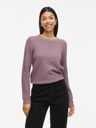 Vila Rundhalspullover VILA VIDALO O-NECK L/S KNIT TOP- NOOS, Damen, Gr. XXL, toadstool, Feinstrick, Obermaterial: 100% Baumwolle, unifarben, regular fit no