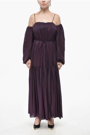 Super Blond Chiffon Ruffled Dress with Puff Sleeves size One Size