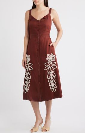 Ciebon Joy Embroidered A-Line Dress in Brown at Nordstrom, Size X-Small