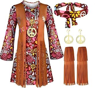 Generic Girls Hippie Costume, Hippie Costume Girls, Kids 70s Fancy Dress Girls, Hippie Costume Kids, Kids 70s Costume, Halloween Costume For Girls