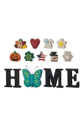 Glitzhome 13-Pieces Wooden Interchangeable HOME Tabletop Sign with Seasonal Icons in Black at Nordstrom, Size Medium