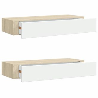 vidaXL Vidaxl - Estantes De Pared Con Caj&oacute;n 2 Uds Mdf Roble/blanco 60x23,5x10cm