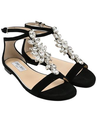 Jimmy Choo London Womens Suede Averie Embellished T-Strap Sandal (Authentic Pre-Loved)
