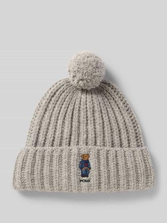 Polo Ralph Lauren Wollmütze mit Motiv-Stitching Modell DENIM BEAR in Hellgrau, Größe 1