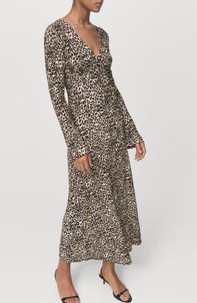 Mango Print Long Sleeve Maxi Dress in Black Cheetah at Nordstrom Rack, Size 2