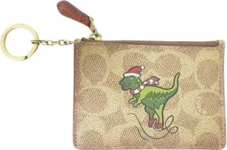 Coach Pre-owned Wallets, female, Brown, Size: ONE SIZE Pre-owned Rexy Signature Coin Case Key Holder